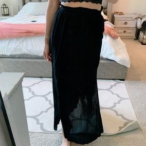 FAVLUX Maxi Black Skirt with Double Slit Detail